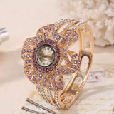 Big Flower Gemstone Watch 14K Yellow GoldWrist Watche Women Jewelry 