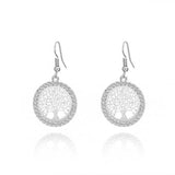 Vintage 14 K Gold Crystal Drop Earrings Hollow Tree of Life Round Earring Jewelry