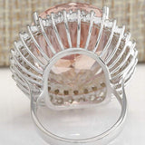 Princess Large oval Rose gemstone Ring 925 Sterling Silver women  jewellery