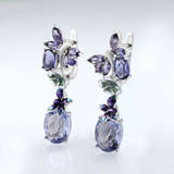 Luxury flower amethyst jewelry set sterling silver earrings with purple enamel and animal-shaped design for women parties and special occasions