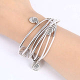 Bangles Multilayer Bracelet Leaves Pendant Silver Wedding Jewelry