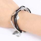 Bangles Multilayer Bracelet Leaves Pendant Silver Wedding Jewelry