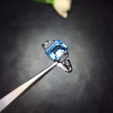 Natural blue aquamarine oval silver ring for women wedding jewelry with prong setting