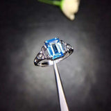 Natural blue aquamarine oval ring with sterling silver band and prong setting for women wedding jewelry