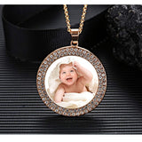 Memorial Rhinestone Pendant Necklace Gold Picture Photo Women's Silver Jewelry