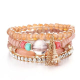 Vintage wristband beaded bracelet for women with silver charm and crystal accents in bohemian style
