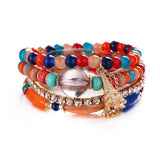 Vintage wristband beaded bracelet for women with colorful beads, silver charm, and rhinestone accents