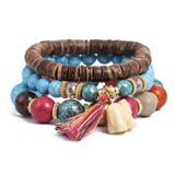 Vintage wristband beaded bracelet for women with colorful beads and tassel charm in bohemian style
