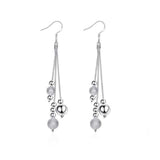 Long silver dangle earrings for women with multiple silver beads in drop style wedding jewelry