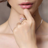 Large Pink Stone 925 Sterling Sliver Bride Woman's Rings Earrings Necklace Jewelry Set