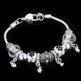 Charm pink zircon silver bangle bracelet for women with lobster clasp and plant-shaped charms