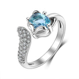 Silver plated romantic tail gemstone ring for women with blue zircon and fox shape design